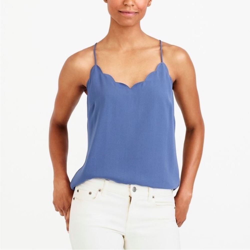 J. Crew Periwinkle Blue Camisole Top with Adjustable Straps Scalloped Neckline - Picture 3 of 13